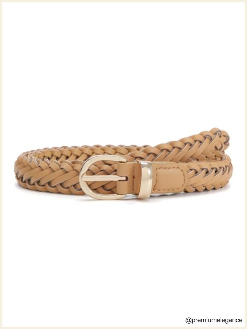 Women's Skinny Woven Braided Faux Leather Belt - Adjustable, Gold Buckle